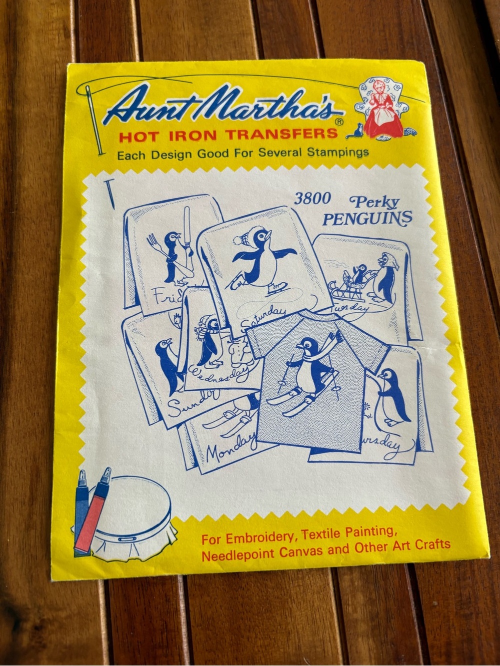 Vintage Aunt Martha’s 3800 Perky Penguins Hot Iron embroidery Transfers